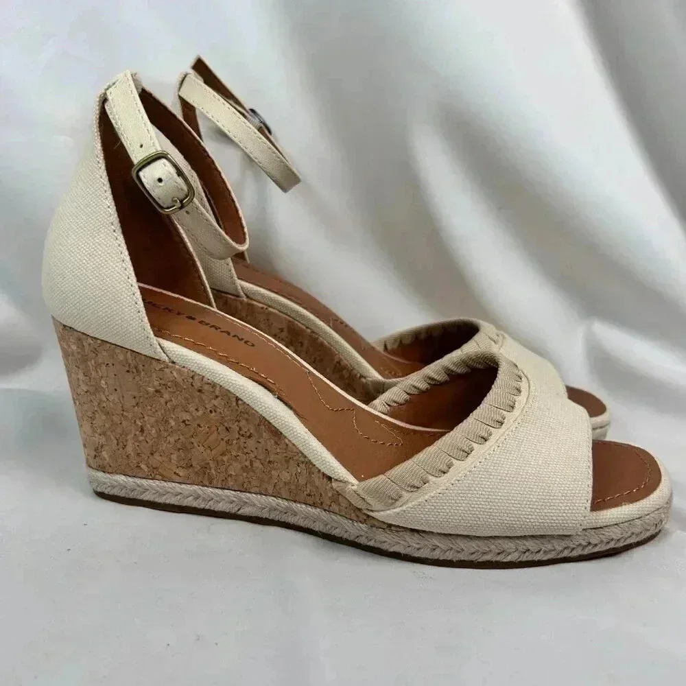 Lucky Brand Size 9.5 Espadrille Platform Sandal Ivory Cork Party